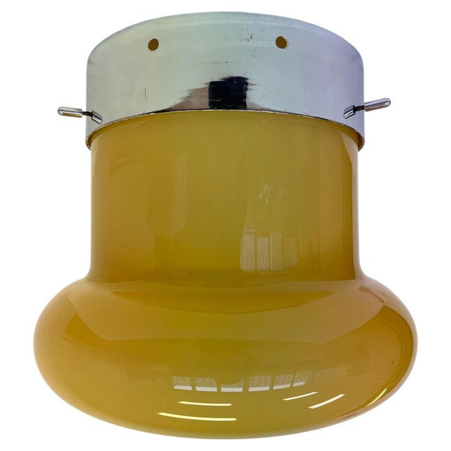 Mid-Century Hotel Design Ceiling Lamp in Glass and Metal, Czechoslovakia, 1970s For Sale - Image 11 of 11