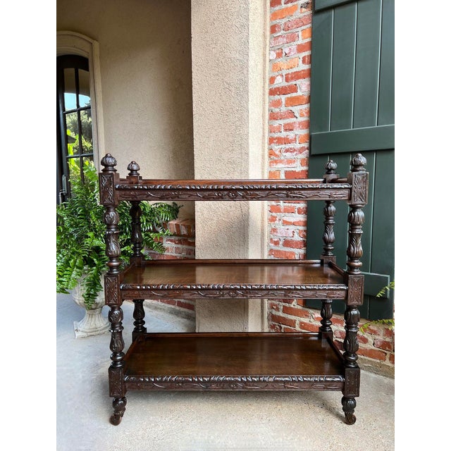 Antique English Hotel Dumbwaiter Server Sideboard Trolley Carved Oak Renaissance For Sale In Dallas - Image 6 of 12