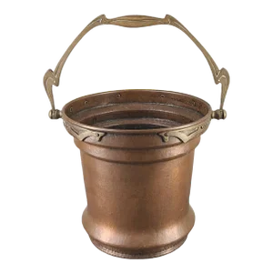 Early 20th Century Hand Hammered Arts & Crafts Art Nouveau Copper Brass Bucket Pot Fireside Bin