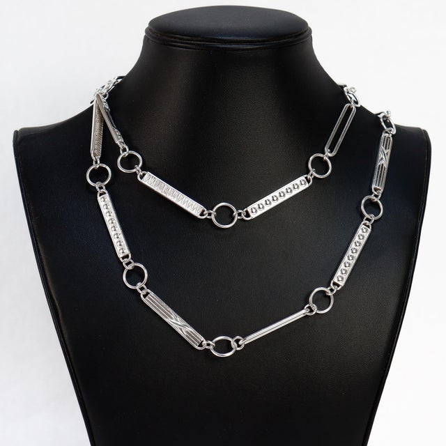 Early 21st Century Signed Modern Christofle 38" Sterling Silver Rope Length Link Necklace For Sale - Image 5 of 15