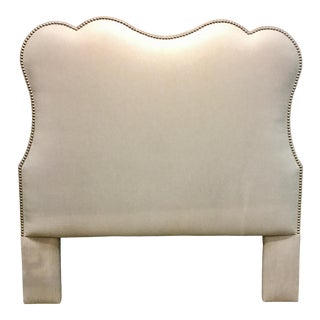 Custom Transitional Beige Linen Blend Queen Headboard For Sale