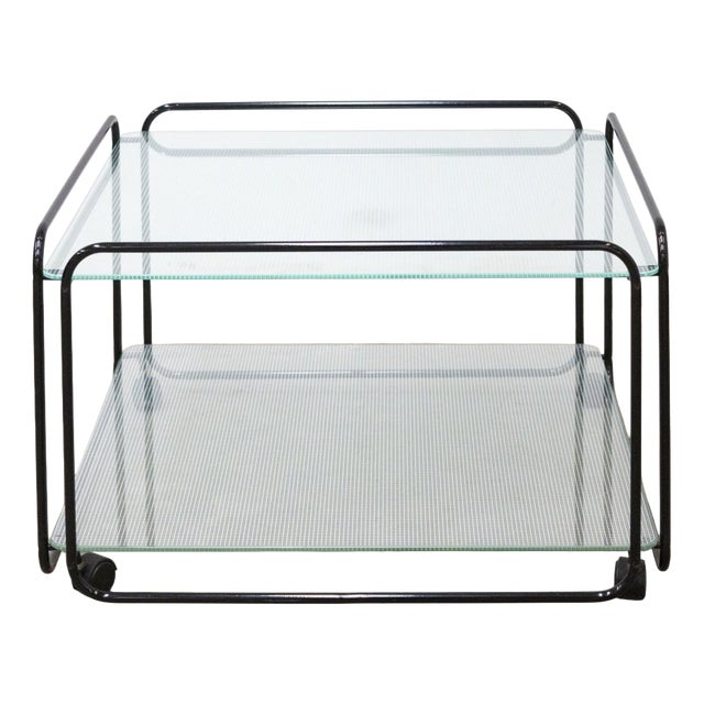 Vintage Two-Tier Table in Metal Tubing and Glass, Italy, 1980s For Sale