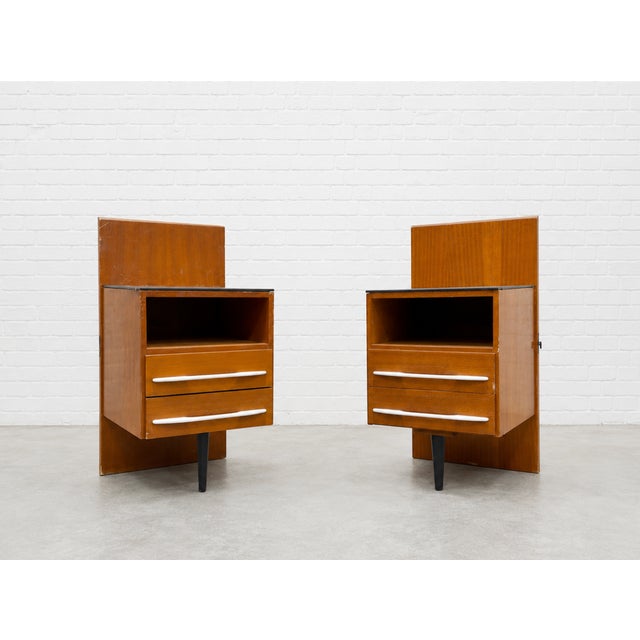 Mid-Century Modern Pair of Mid Century Modern Floating Nightstands + Black Glass Tops by Mojmir Pozar for Up Zavody, C. 1950s For Sale - Image 3 of 14