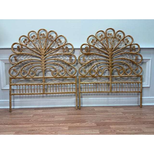 Contemporary Vintage Boho Chic Peacock Style Rattan Twin Headboards - A Pair For Sale - Image 3 of 7
