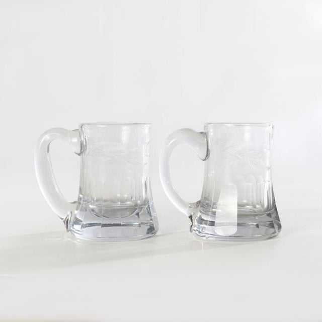 Antique Etched Glass Ground Bottom Pitcher and Two Mugs For Sale - Image 9 of 11