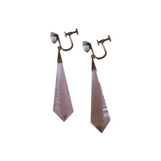 Silver and Reverse Carved Glass Pagoda Earrings For Sale