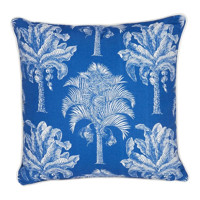 Schumacher Grand Palms Indoor/Outdoor Pillow 22" x 22" in Navy For Sale