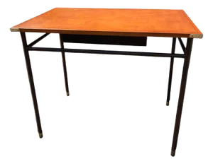 Vintage Stitched Leather Desk by Jacques Adnet, 1950s
