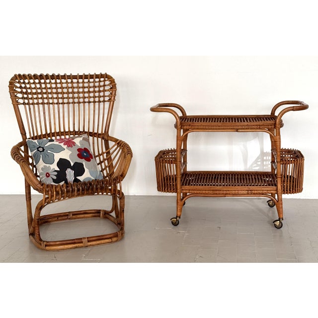 Large Italian Bamboo Bar Cart, 1960s For Sale - Image 6 of 14