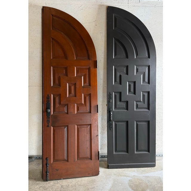 A Pair of Arched Paneled Church Doors For Sale - Image 4 of 12