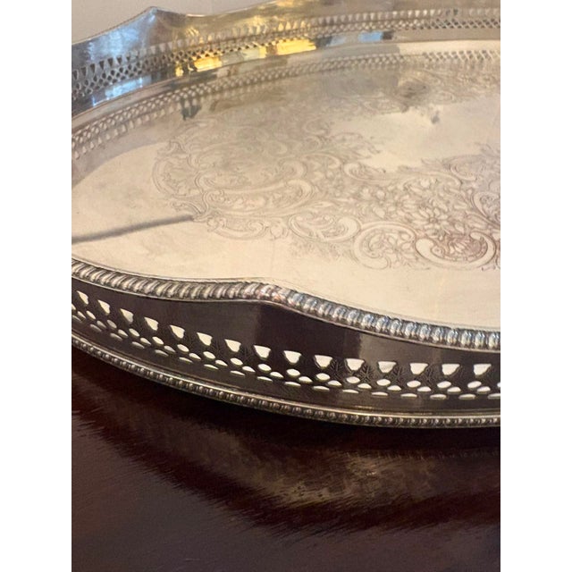 Antique Edwardian Engraved Silver-Plated Tea Serving Tray from Mappin & Webb, 1900 For Sale - Image 10 of 13