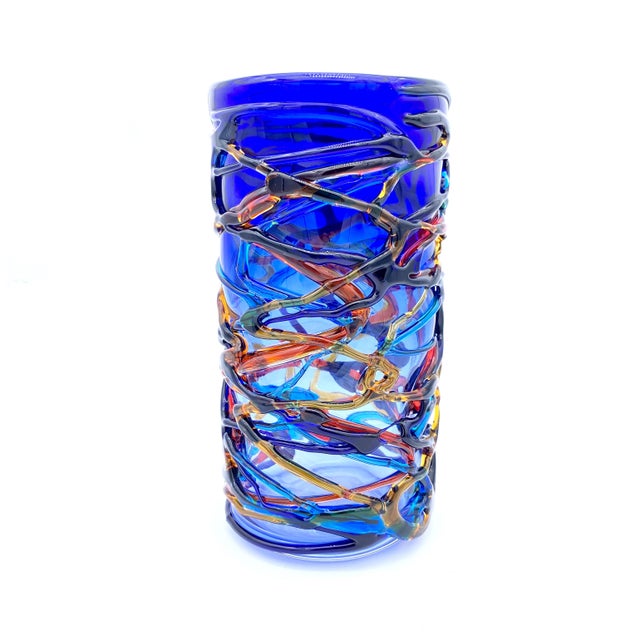 Blue Cylindrical Vase in Murano Glass from YourMurano For Sale - Image 6 of 6