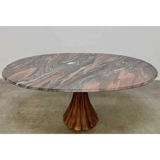 1980s 1980s Style of Angelo Mangiarotti Dining Table Flowing Marble Copper Fluted Base For Sale - Image 5 of 12