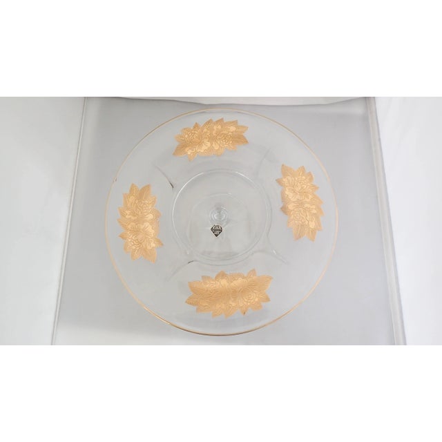 Floral Gold Cut Glass Cake Stand For Sale - Image 4 of 9