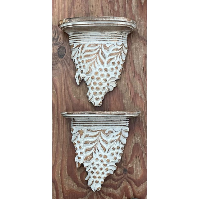 Vintage Carved Wood Grape Wall Brackets - Pair For Sale - Image 13 of 14