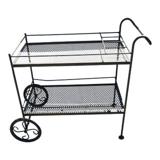 Vintage Woodard Patio Painted Iron Bar Cart For Sale