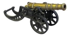 Rendered English Victorian Brass Ornamental Signal Cannon on Cast Iron Carriage