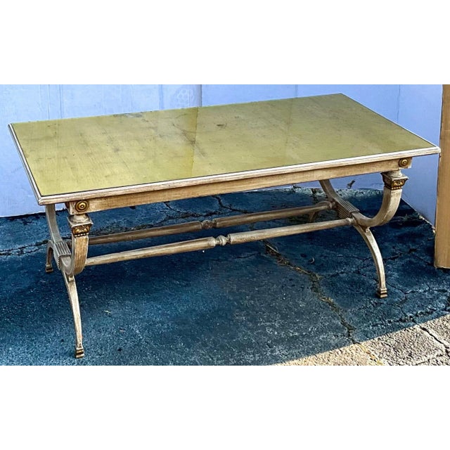Maison Jansen Neo-Classical Style Italian Painted Coffee Table W/ Gold Leaf in the Manner of Jansen For Sale - Image 4 of 10