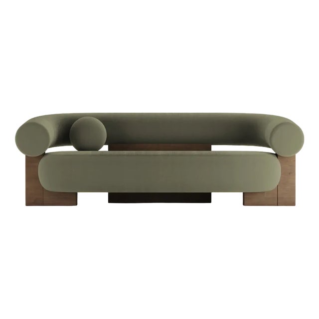 Cassete Sofa in Boucle Olive and Smoked Oak by Alter Ego for Collector For Sale