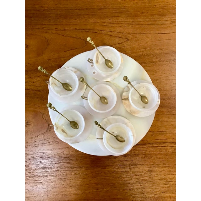 Circa 1930s Vintage White Agate Tea Cup, Saucer and Tray Set- 19 Pieces For Sale - Image 9 of 12