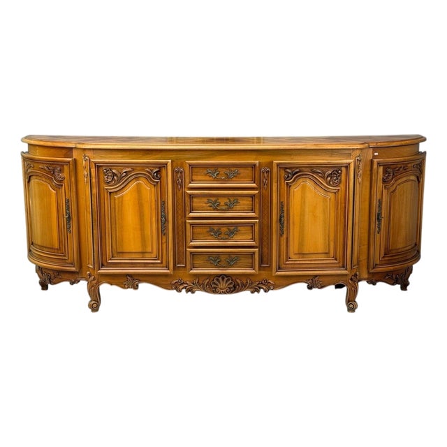 French Provincial, Monumental Sideboard, Wood, Brass, France, 1960s For Sale