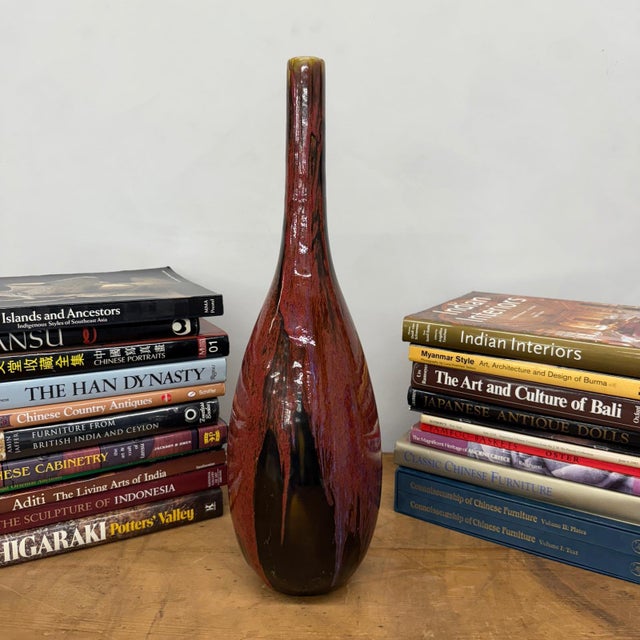 Late 20th Century Red and Black Glazed Ceramic Vase with Skinny Neck For Sale - Image 5 of 9