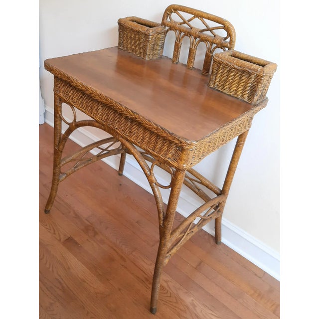 Wood Victorian Writing Desk Heywood Wakefield Style For Sale - Image 7 of 13