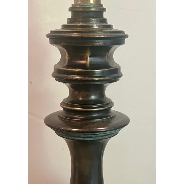 Mid 20th Century Large Brass Table Lamps With Deep Patina - a Pair For Sale In Los Angeles - Image 6 of 10