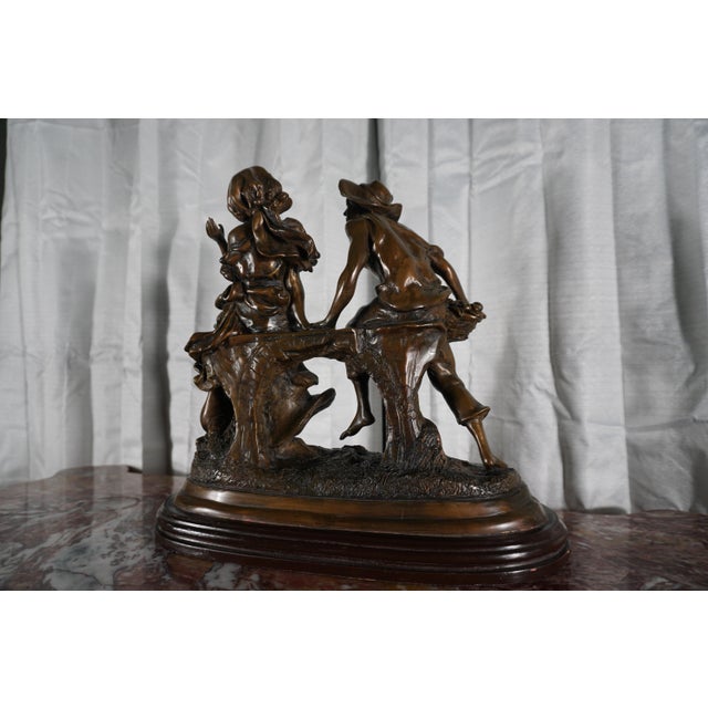 Romantic Bronze Figural Sculpture of Courting Couple on Bench For Sale In San Antonio - Image 6 of 11