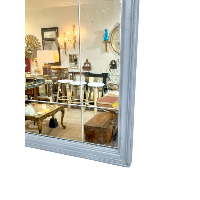 Glass Vintage Blue Painted Segmented Mirror With Gold Painted Geometric Detailing For Sale - Image 7 of 17