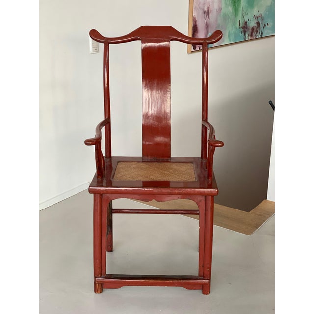 Chair in Ming Chinese style with High Backrest and Red Lacquer For Sale - Image 3 of 18