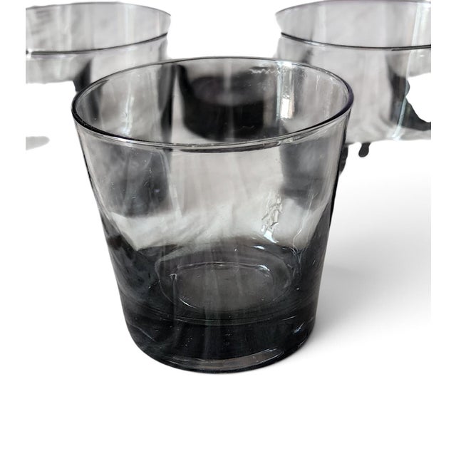 Mid-Century Modern Set 6 Smokey Gray Glass Rocks Old Fashioned Barware Glasses 3.5" H For Sale - Image 3 of 8
