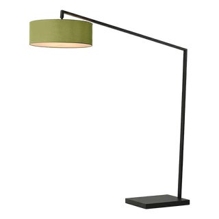 Stretch 87"h 1-Light Arc Lamp, Avocado Linen Shade, Black Body, Dimmable, for Living Room or Bedroom For Sale