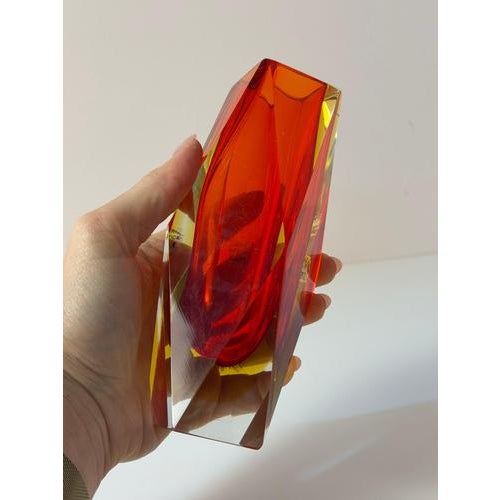 Glass Red and Yellow Murano Glass Block Vase from Vetreria Artistica Oball For Sale - Image 7 of 11