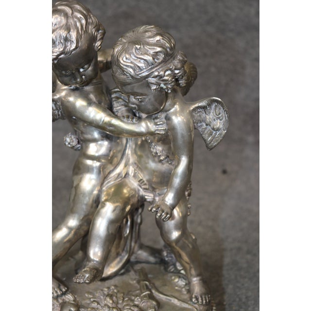 French Bronze Silver Gilt Statue With Pair Putties Signed Falconet For Sale - Image 15 of 16