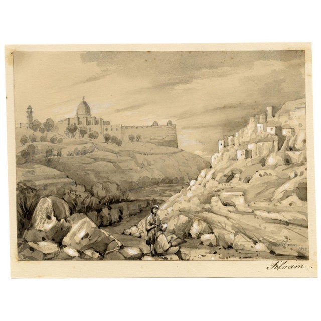 An original 1852 graphite drawing, Isabella Foster, Siloam, Temple Mount & Kidron Valley, Jerusalem.A beautiful drawing in...