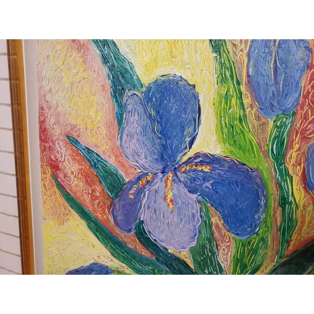 Original Céline Chourlet "Bouquet d'Iris Mauve" Oil Painting With Coa For Sale - Image 13 of 13
