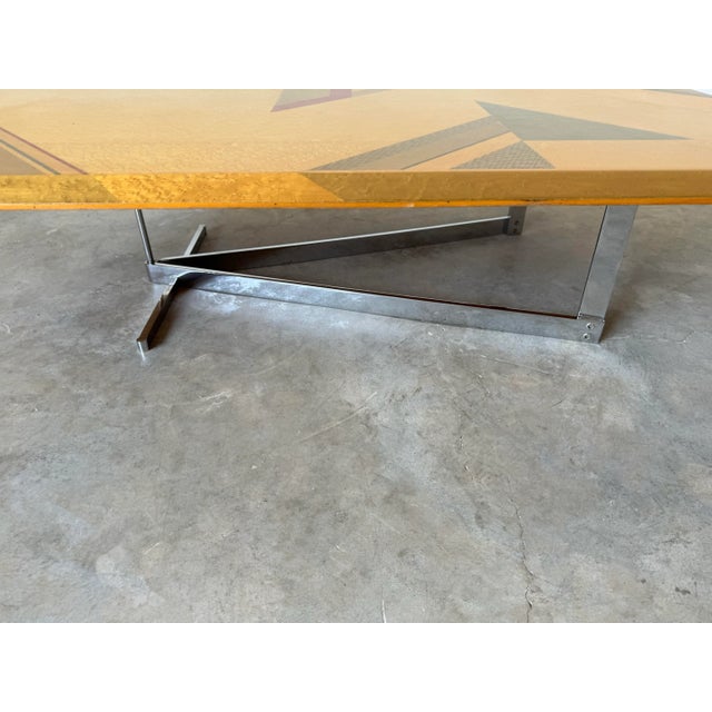Postmodern Italian Giovanni Offredi for Saporiti Maple and Chrome Coffee Table/ Sold For Sale - Image 12 of 12