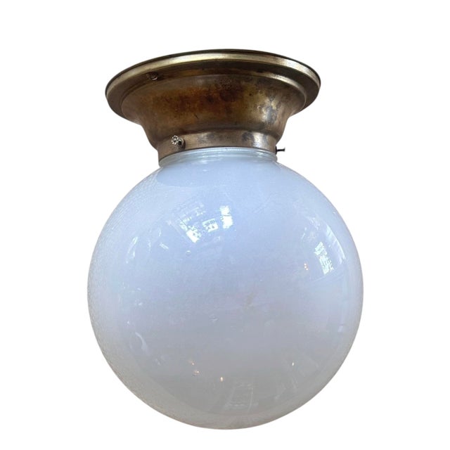 1920s 1920s White Cased Glass Ball Fixture on Old Brass Holder For Sale - Image 5 of 5