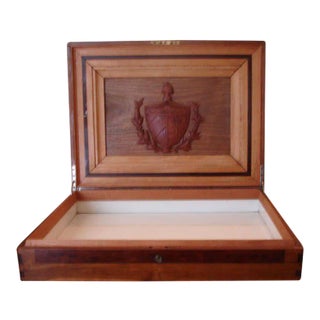 Treasure Wood Cigar Humidor Coat of Arms- Circa 1940 For Sale