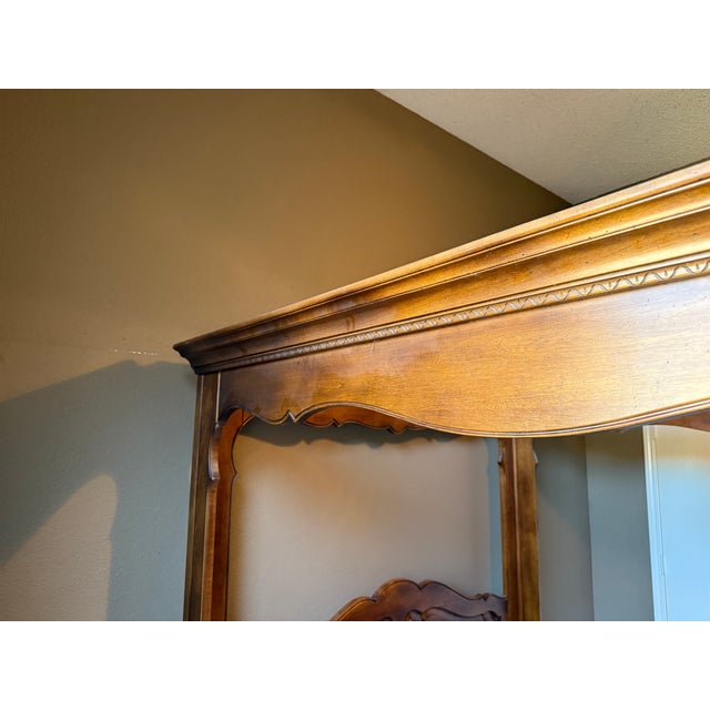 Ethan Allen Vintage Country French Queen Canopy Carved Poster Bed For Sale - Image 10 of 14