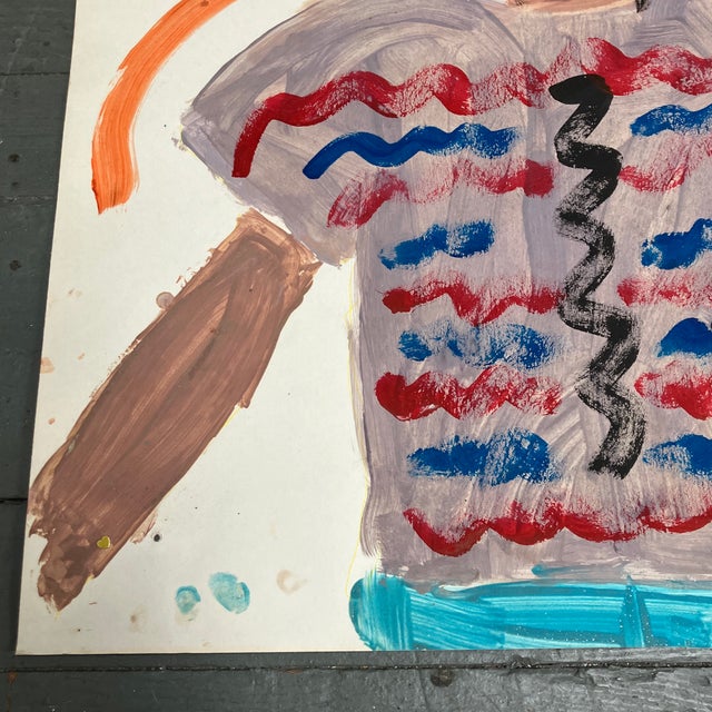 Original 22 x 24 painting on paper unsigned unframed with several holes & sequins attached possible done by a child