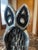Pewter Sculpture of Abstract Owl. Round base is 7 inches long and 2 inches tall.