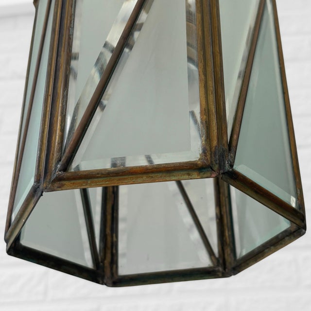 Lantern Pendant Lamp in Brass and Glass by The Malmström Brothers, Sweden, 1920s For Sale - Image 6 of 9