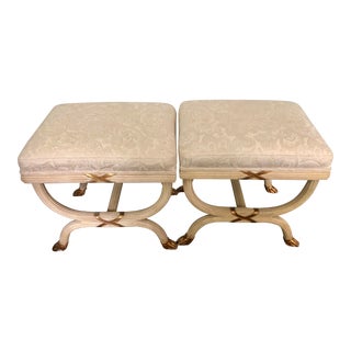 1950s Hollywood Regency Cream & Gold Gilt Stools - a Pair For Sale