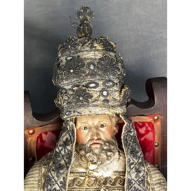 Saint Peter in a Chair Carving, 17th Century, Polychrome Wood For Sale - Image 8 of 14