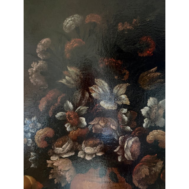 18th Century 18th Century Neapolitan School Floral & Fruit Still Life Oil Painting in Monumental Gilt Frame - Unsigned For Sale - Image 5 of 13
