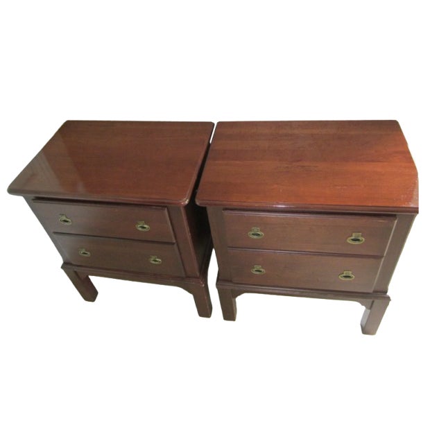 1980s 1980s Nightstand 2 Drawer Handle on Sides Solid Cherry Vaughan -Bassett Set of 2 For Sale - Image 5 of 10