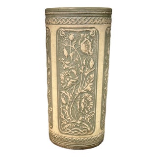 A Robinson Ransbottom, 1926, Art Nouveau, Victorian, Luxor Antique, Blue-Green, Poppy-Patterned Pottery, Umbrella/Cane Stand/Vase For Sale