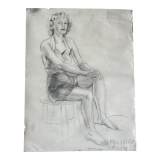 1944 Figure Study Drawing Pencil on Paper 19x25 For Sale